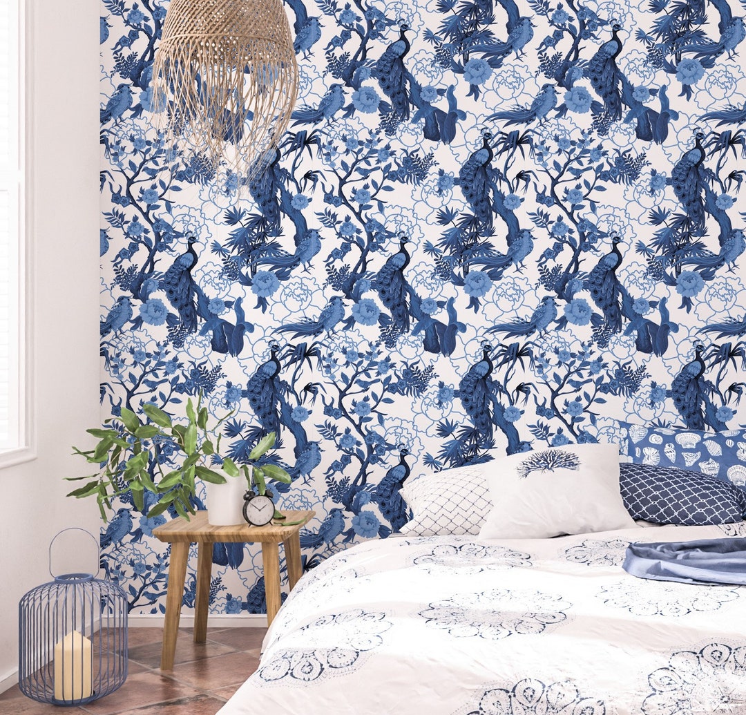 Chinoiserie Wallpaper Peel and Stick Blue Garden Wallpaper - Etsy