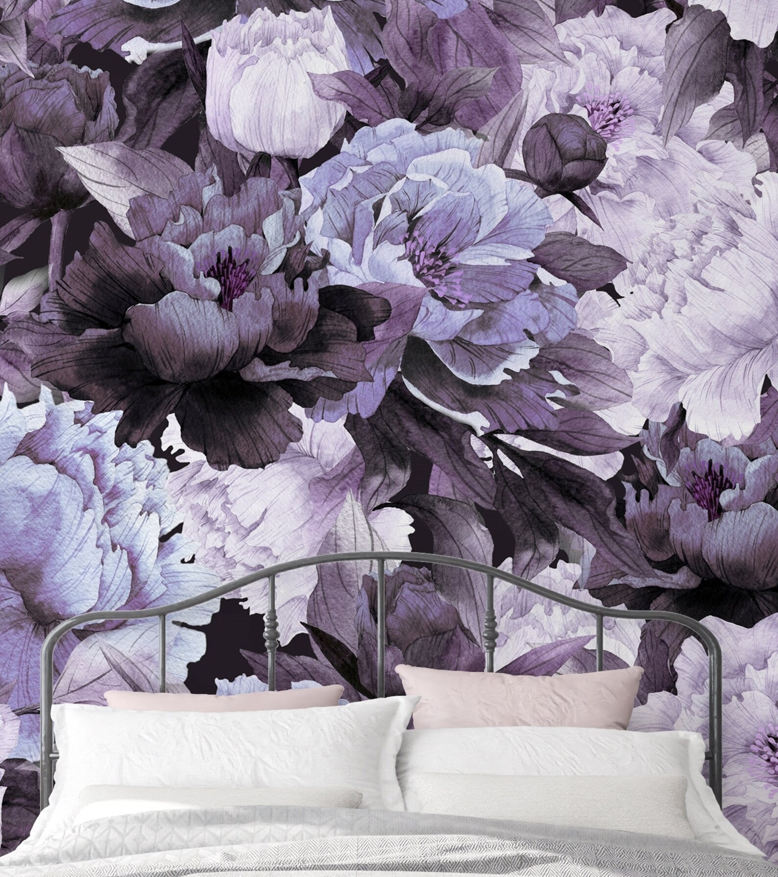 Purple Wallpaper Peel and Stick Dark Floral Wallpaper Peony - Etsy