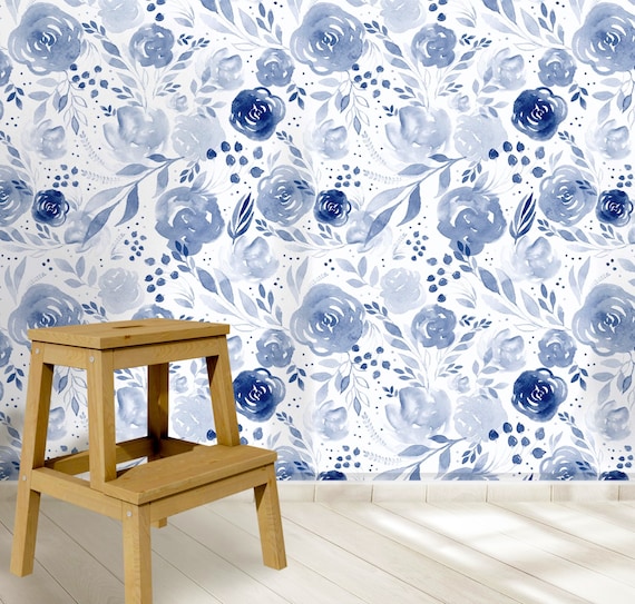 peel and stick wallpaper floral blue