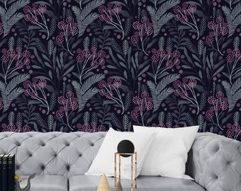 Moody Wallpaper Peel and Stick, Dark Botanical Garden Canvas Removable Wall Paper