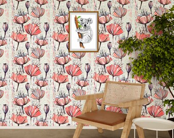 Poppy Wallpaper Peel and Stick, Tulip Canvas Texture Removable Wall Paper