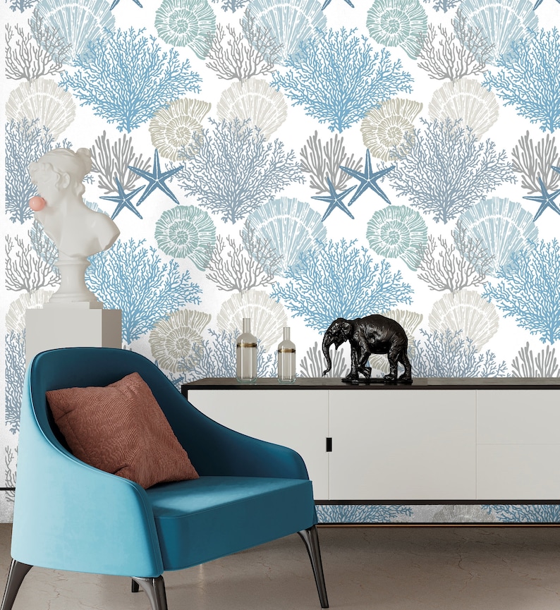 Coral Reef Wallpaper Peel and Stick Seashell Wallpaper Etsy