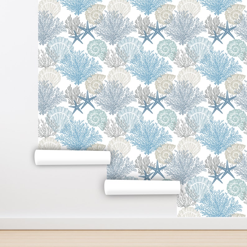 Coral Reef Wallpaper Peel and Stick Seashell Wallpaper Etsy