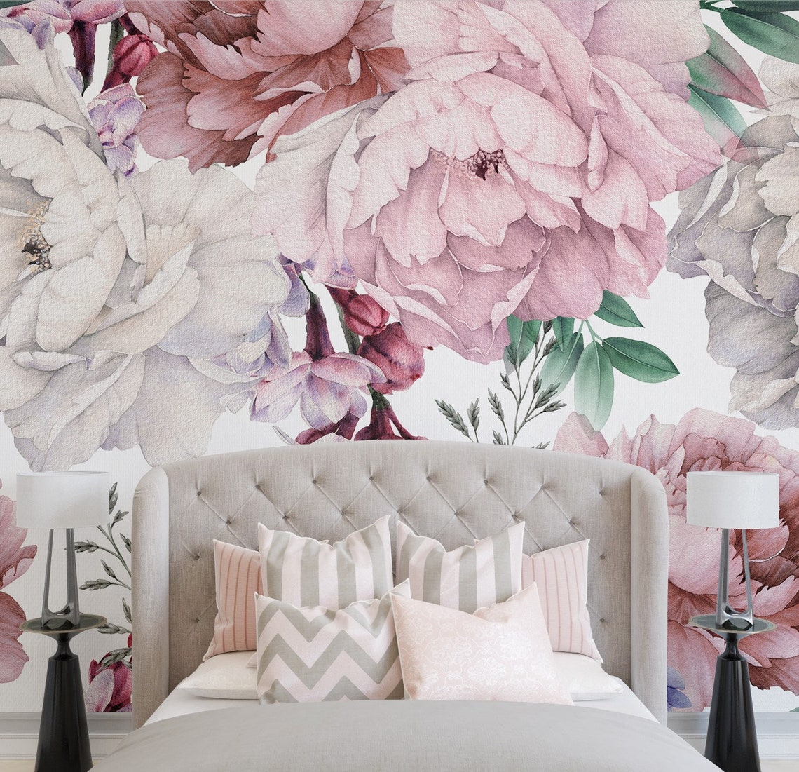 Pink Peony Wallpaper, Floral Wallpaper Peel and Stick, Nursery ...