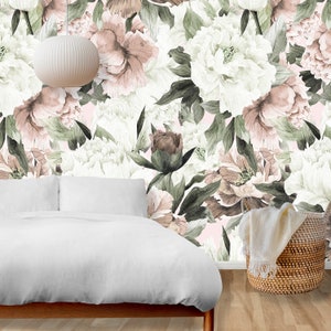 Pink Floral Wallpaper, Peony Wallpaper, Big Flower Wallpaper Peel and ...