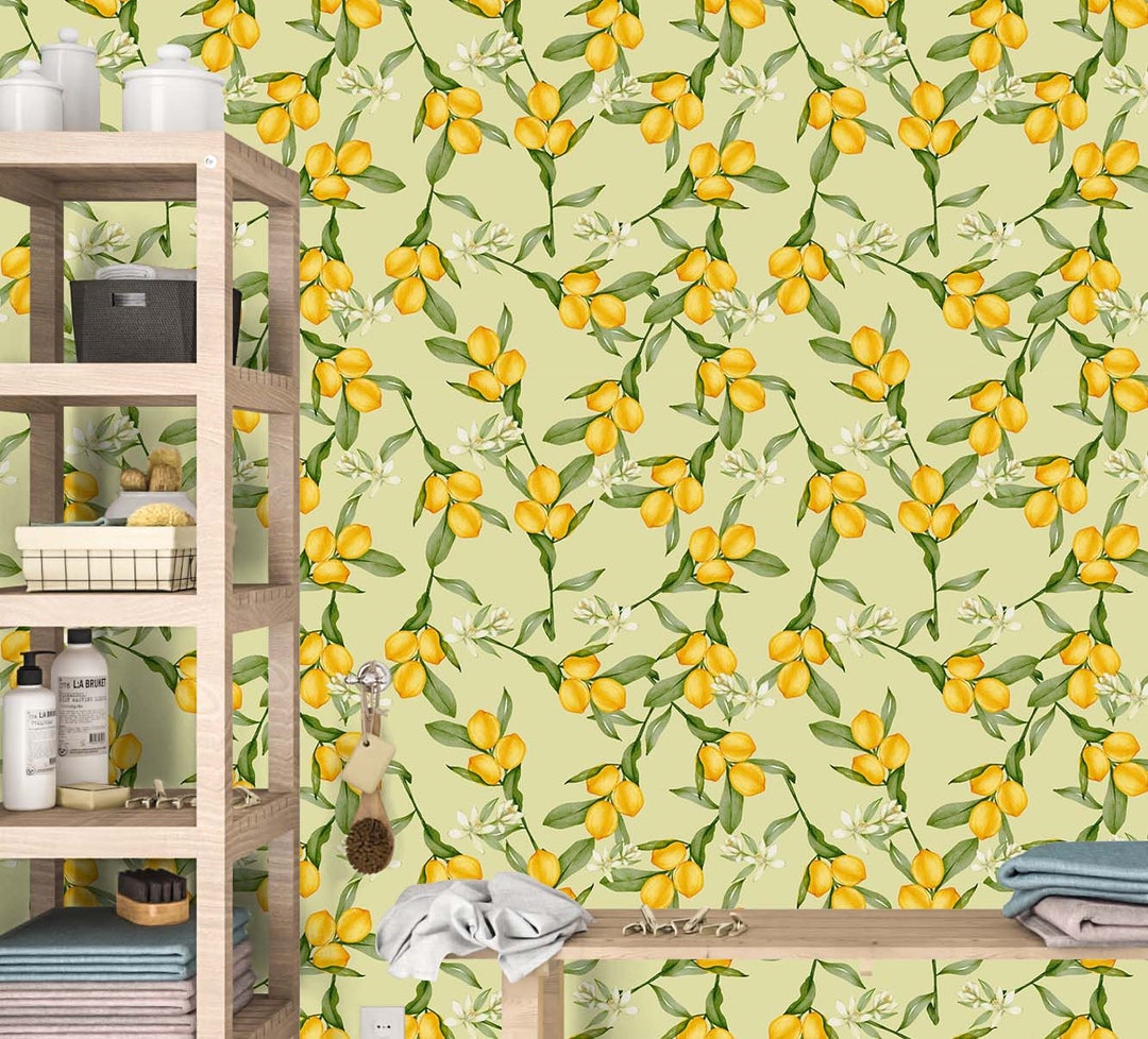 Lemon Wallpaper Peel and Stick Canvas, Citrus Kitchen Wall Paper - Etsy
