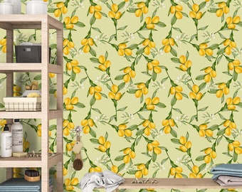 Lemon Wallpaper Peel and Stick Canvas, Citrus Kitchen Wall Paper