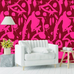 Brush Stroke Wallpaper Peel and Stick, Hot Pink Wallpaper, Colorful Wallaper, Abstract Wallpaper, Removable Wall Paper
