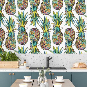 Pineapple Wallpaper, Tropical Wallpaper Peel and Stick, Colorful Wallpaper, Removable Wall Paper