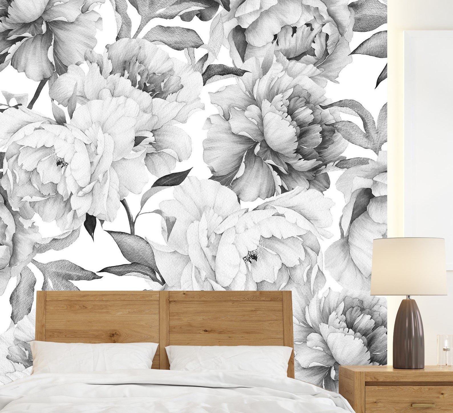 Peony Wallpaper Black and White Floral Wallpaper Peel and Etsy