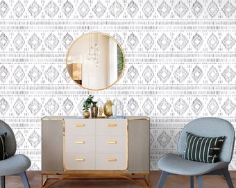 Aztec Wallpaper Peel and Stick, Black and White Geometric Canvas Removable Wall Paper