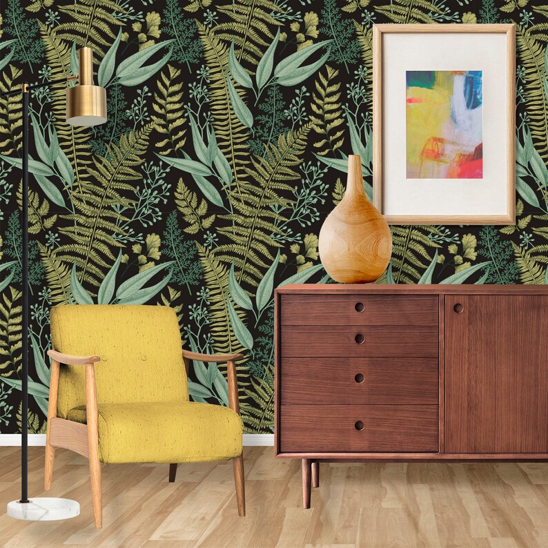 Botanical Wallpaper Peel and Stick Fern Wallpaper Herbs Etsy