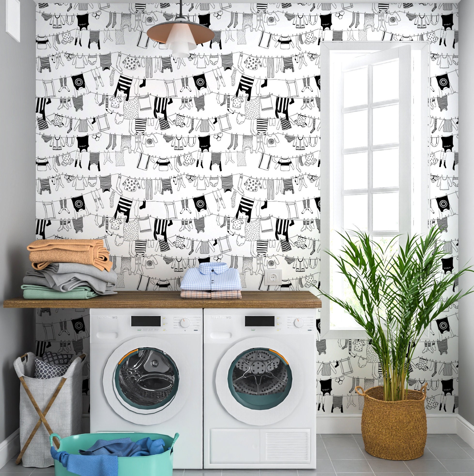 Brunschwig and Fils Zarafa Wallpaper On Laundry Room Walls  Transitional   Living Room