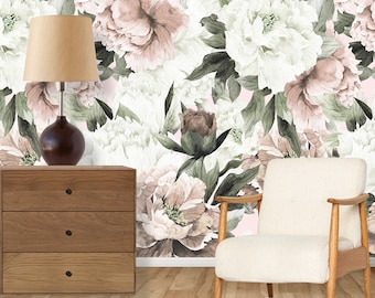 Pink Floral Wallpaper, Peony Wallpaper, Big Flower Wallpaper Peel and Stick, Removable  Wall Paper