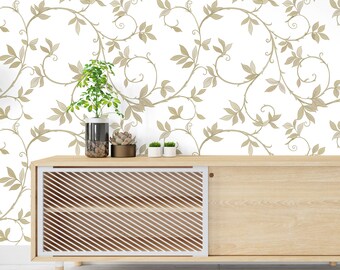 Retro Leaf Wallpaper Wallpaper Peel and Stick, Rococo Curl Botanical Canvas Removable Wall Paper