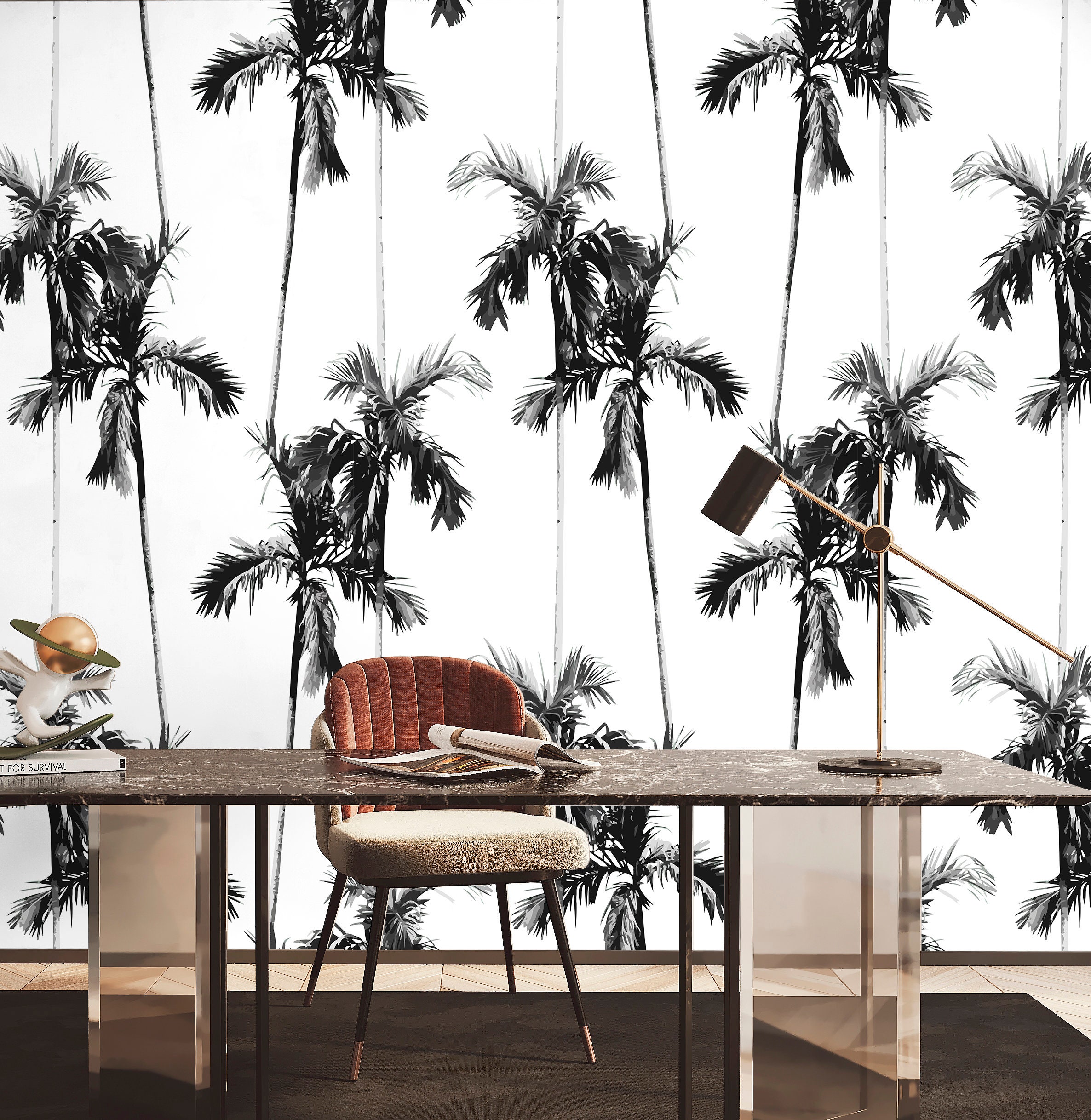 Black and White Palm Wallpaper Peel and Stick, Retro Tropical Removable ...