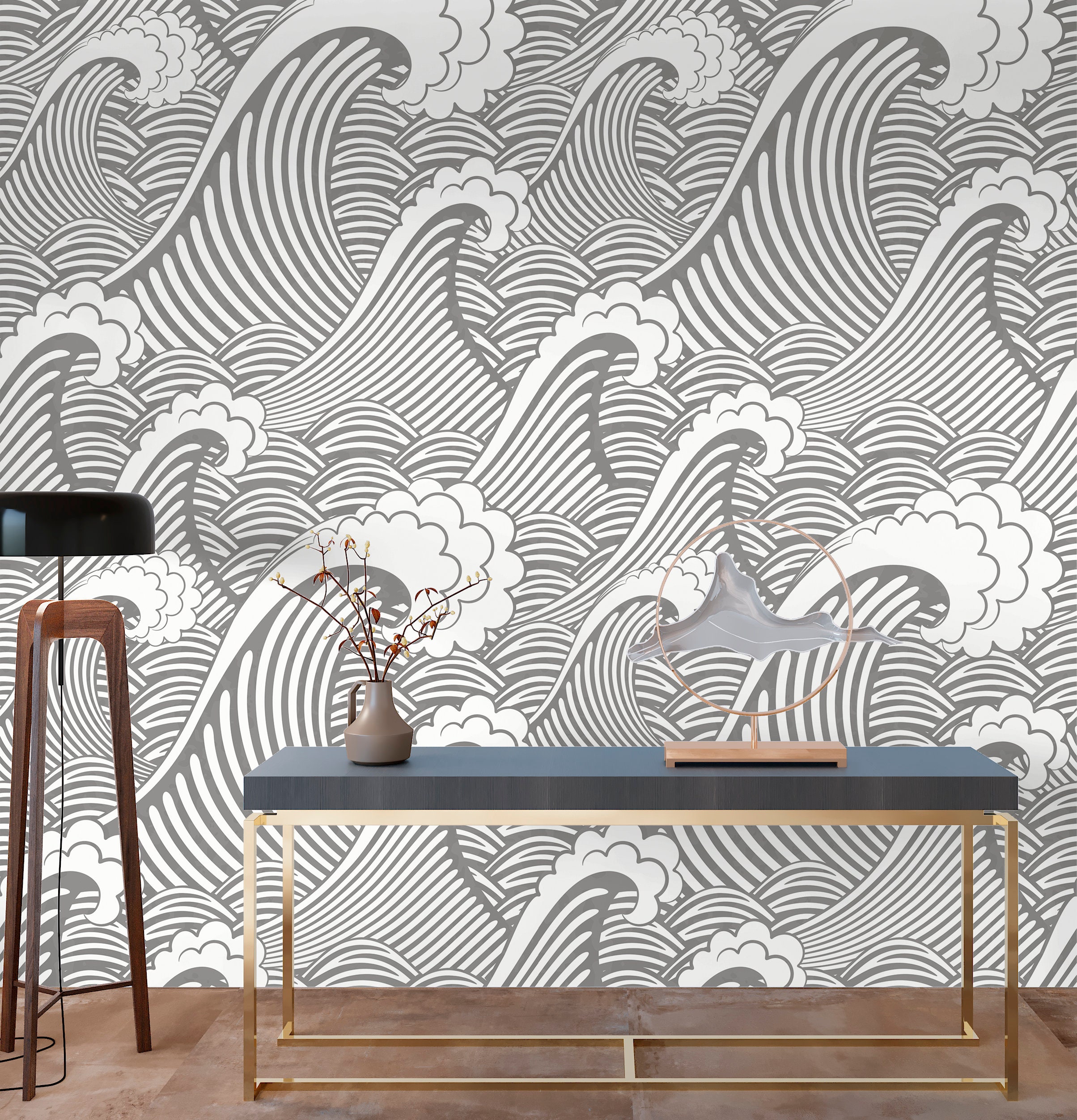 Big Wave Wallpaper Peel and Stick Nautical Wallpaper Gray - Etsy