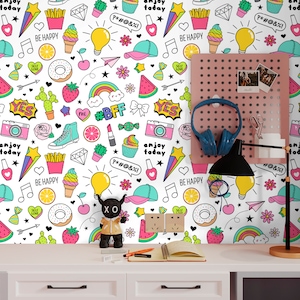 Funky Wallpaper Peel and Stick, Girls Dorm Room Removable Wall Paper, Dopamine Decor