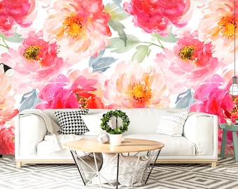 Big Flower Wallpaper Peel and Stick, Pink Floral Wallpaper, Removable Wall Paper