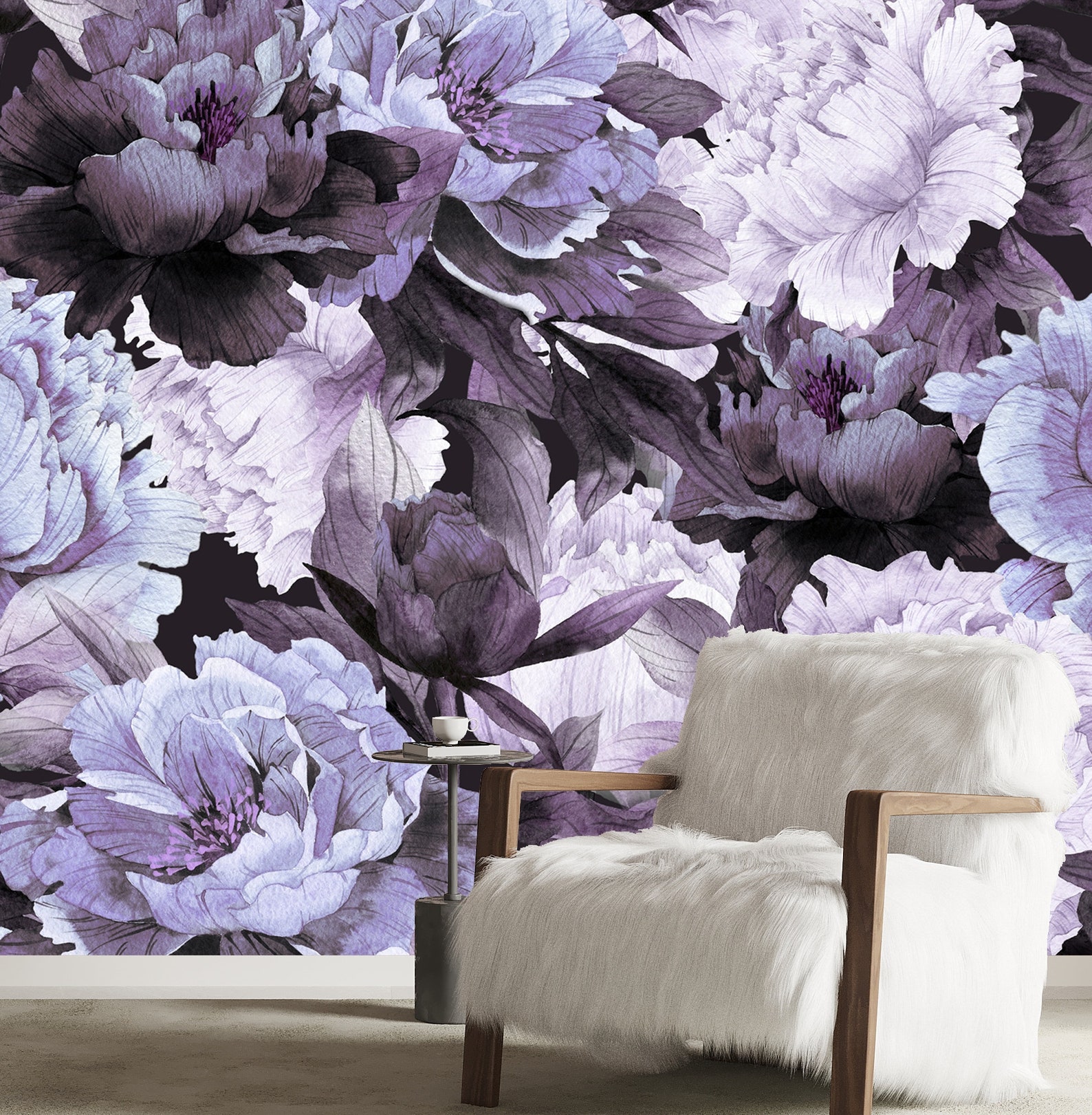 Purple Wallpaper Peel and Stick Dark Floral Wallpaper Peony | Etsy