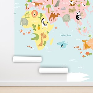 Kids Map Wallpaper Peel and Stick, Animal World Removable Wall Paper - Etsy