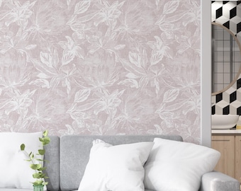 Retro Floral Wallpaper Peel and Stick, Linen Texture Canvas Removable Wall Paper