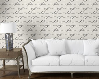 Office Wallpaper Peel and Stick, Computer Mouse Line Art Removable Wall Paper