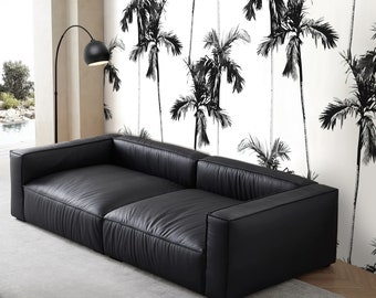 Black and White Palm Wallpaper Peel and Stick, Retro Tropical Removable Wall Paper