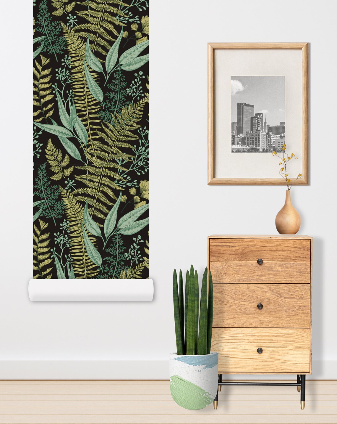 Botanical Wallpaper Peel and Stick Fern Wallpaper Herbs Etsy