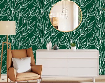 Emerald Wallpaper Peel and Stick, Green Leaf Wallpaper, Removable Wall Paper