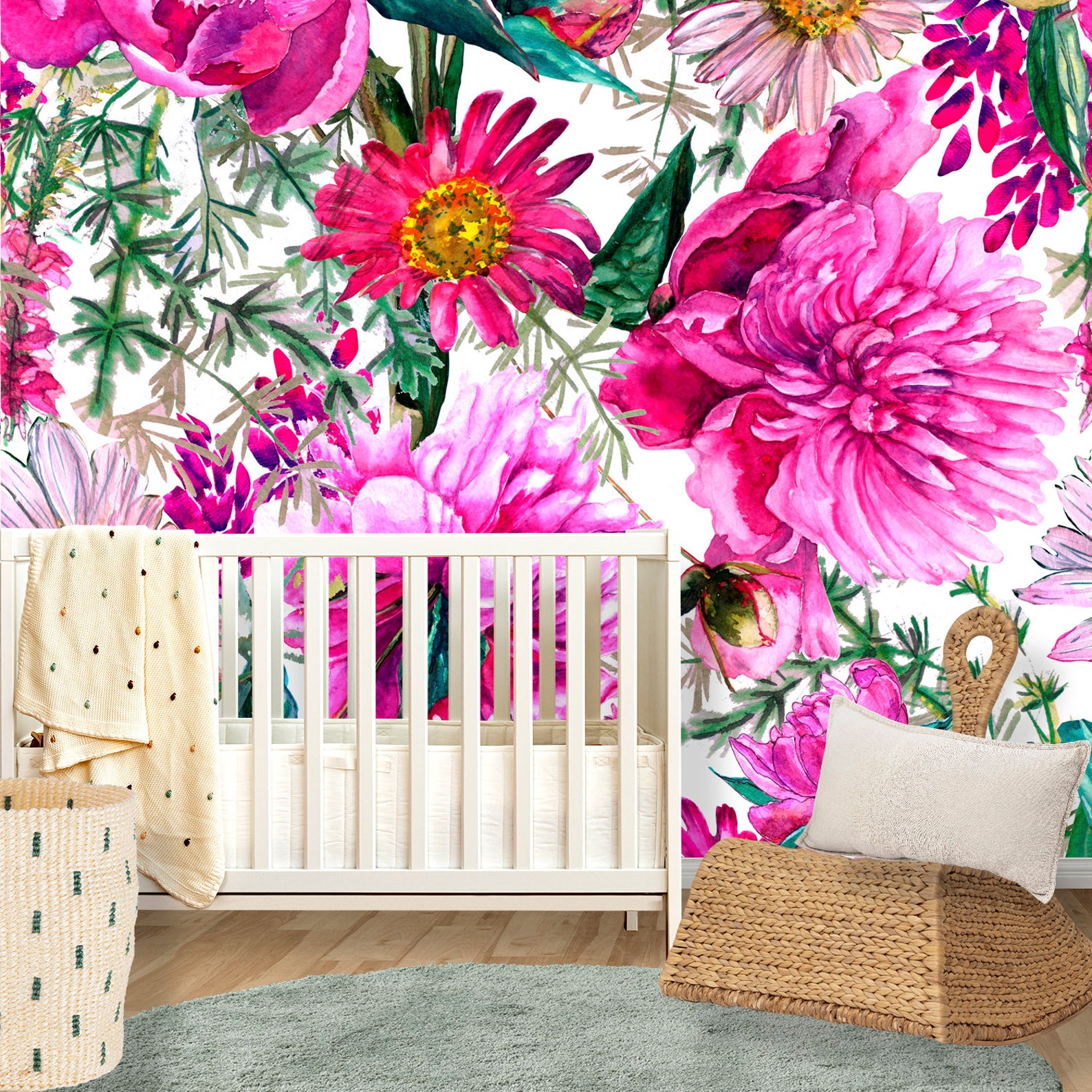 Pink Floral Wallpaper Big Flower Wallpaper Peel and Stick Etsy