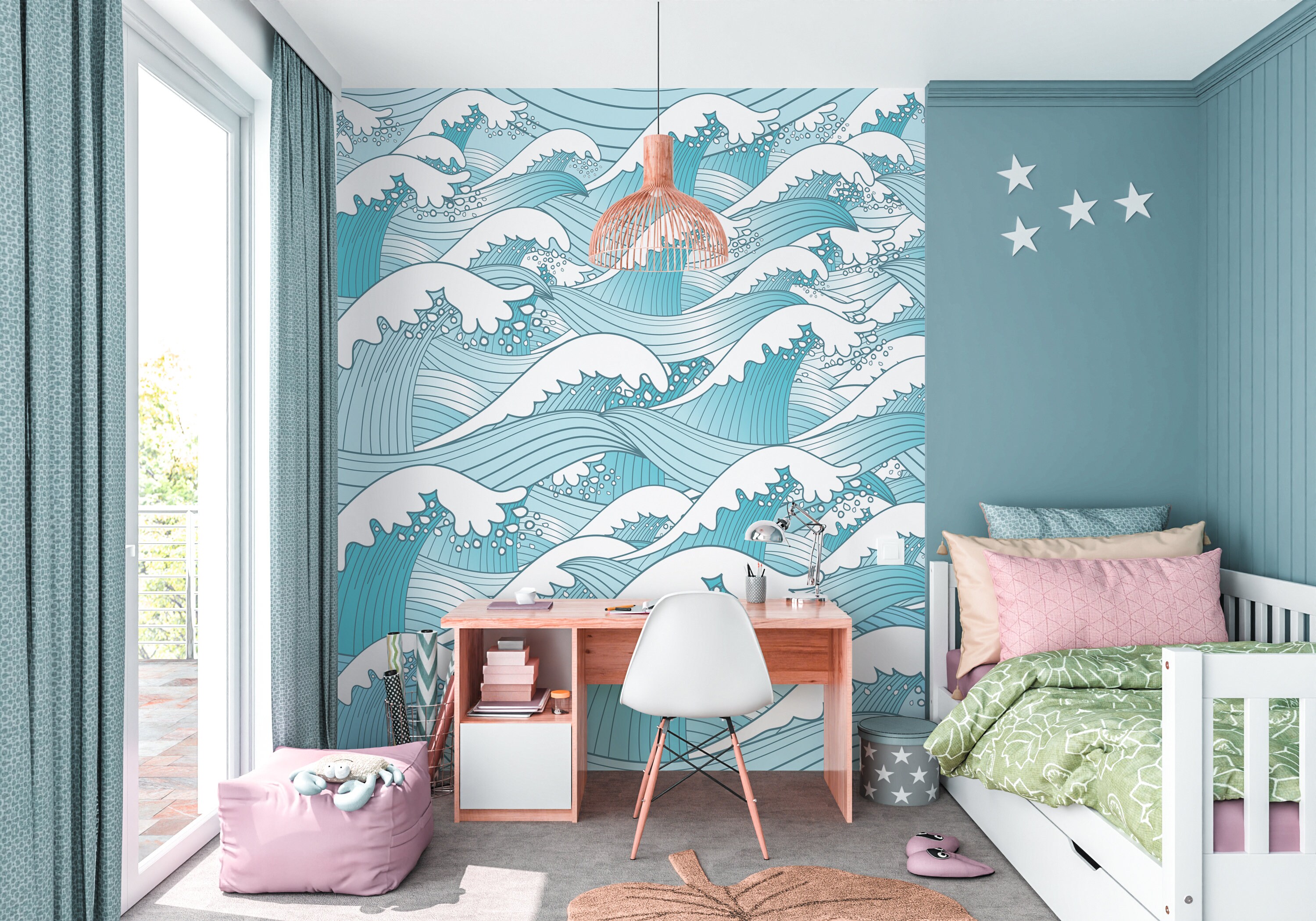 Waves Wallpaper Peel and Stick Ocean Wallpaper Ocean Wall | Etsy