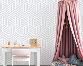 Polygons Wallpaper Peel and Stick, Monochrome Geometric Canvas Removable Wall Paper