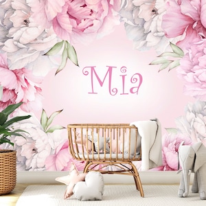 Girls Room Wallpaper, Custom Wallpaper Peel and Stick, Peony Wallpaper, Pink Floral Wallpaper, Nursery Wallpaper, Removable Wall Paper