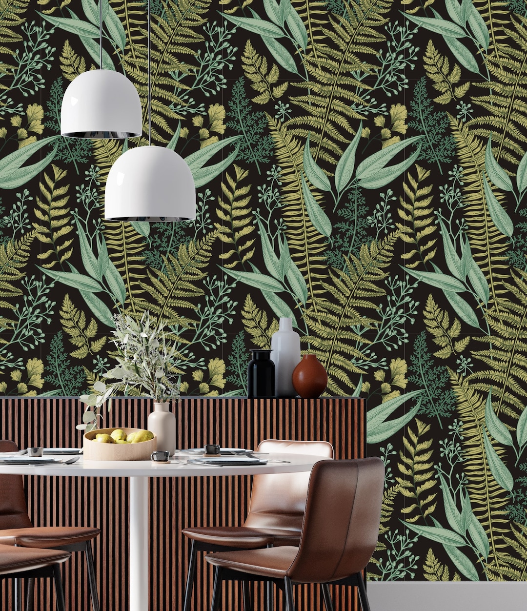 Botanical Wallpaper Peel and Stick, Fern Wallpaper, Herbs Wallpaper