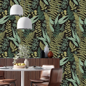 Botanical Wallpaper Peel and Stick, Fern Wallpaper, Herbs Wallpaper, Removable Wall Paper