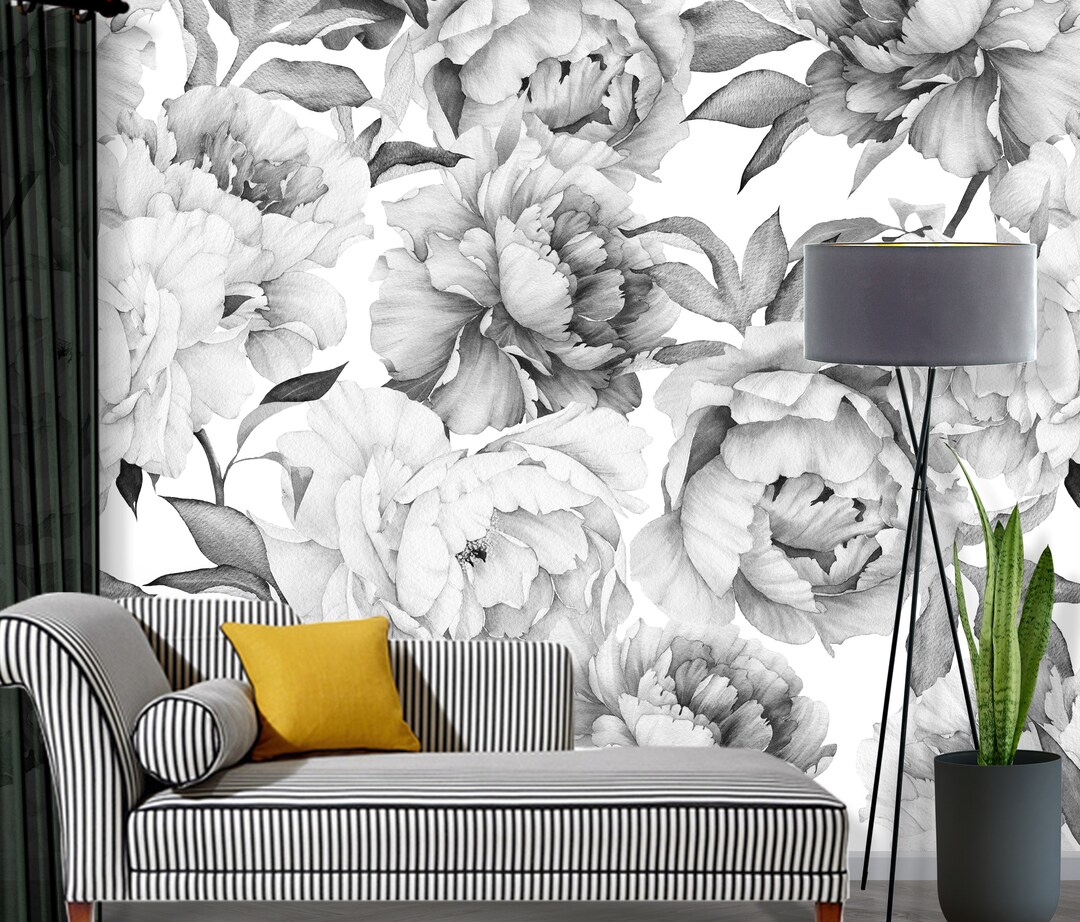 Peony Wallpaper Black and White Floral Wallpaper Peel and Stick