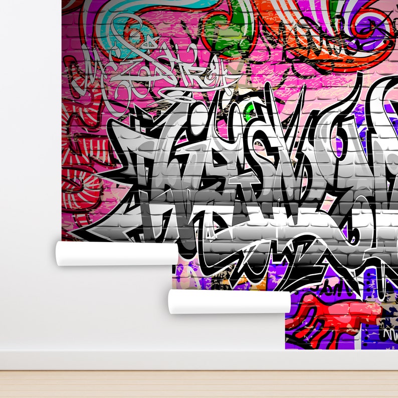 Graffiti Wallpaper Peel and Stick, Gym Wallpaper, Abstract Wallpaper ...