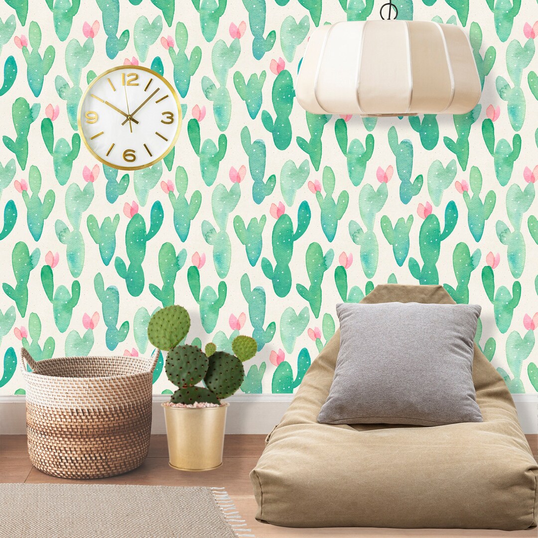 Cactus Wallpaper, Tropical Wallpaper Peel and Stick, Green Plant
