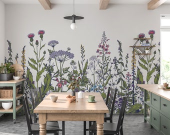 Wildflower Wallpaper Peel and Stick, Farmhouse Wallpaper, Floral Wallpaper, Removable Wall Paper