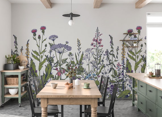 Wildflower Wallpaper Peel and Stick, Farmhouse Wallpaper, Floral Wallpaper, Removable Wall Paper