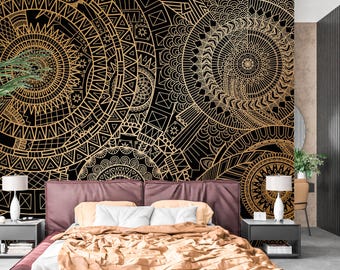 Mandala Wallpaper Peel and Stick, Black Geometric Canvas Removable Wall Paper