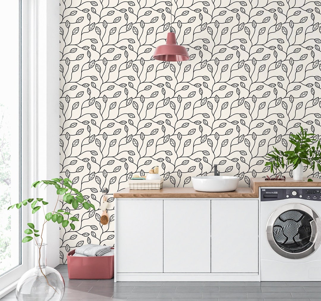 Branch Wallpaper Peel and Stick, Beige Leaves Canvas Removable Wall ...