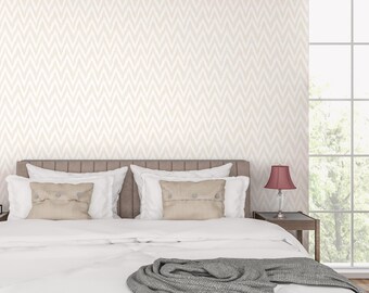 Ikat Wallpaper Peel and Stick, Beige Herringbone Canvas Removable Wall Paper
