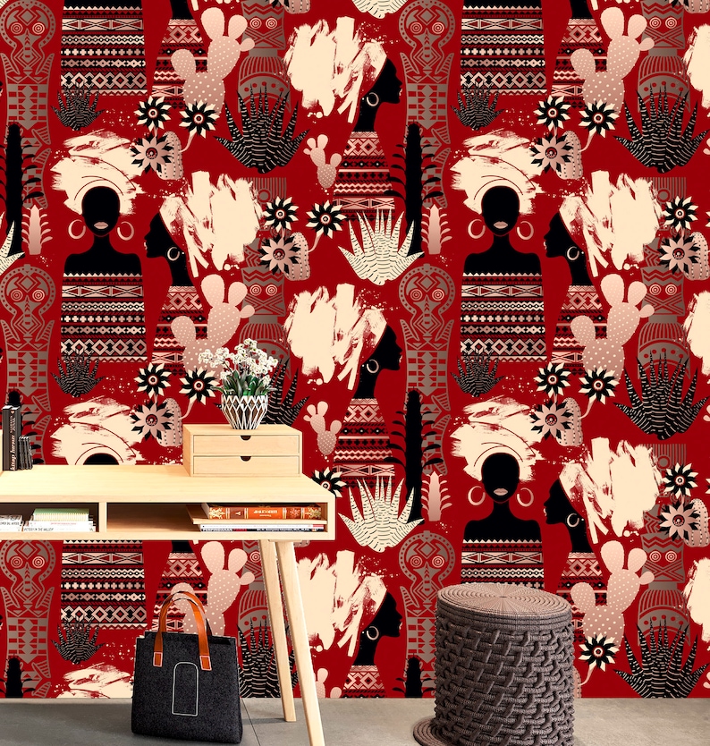 African Wallpaper Peel and Stick Tribal Wallpaper Woman Etsy