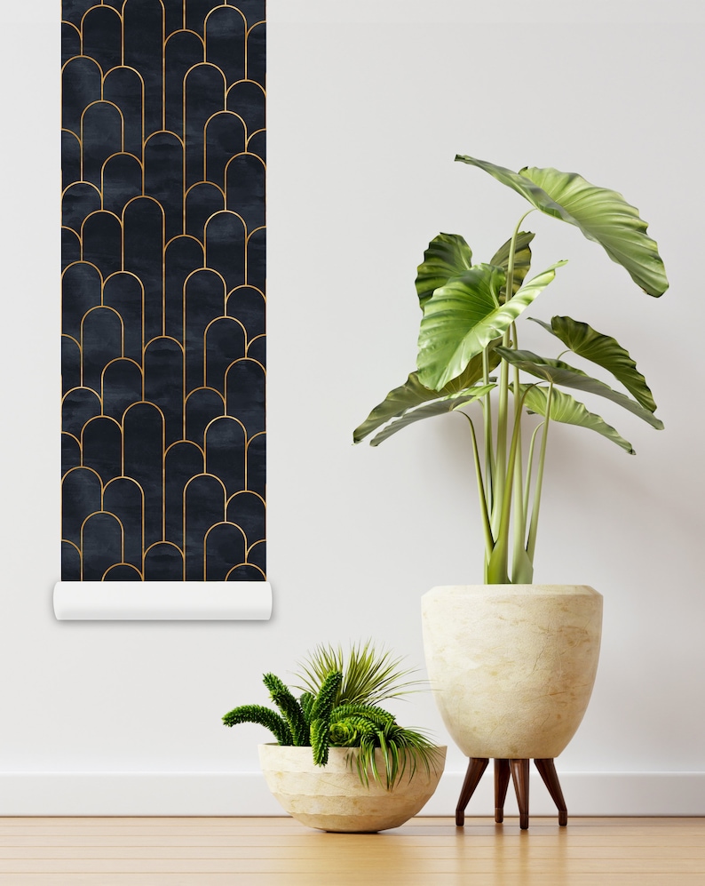 Black Geometric Wallpaper Peel and Stick Art Deco Wallpaper, Vintage ...