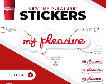 My Pleasure Eco solvent / Waterproof Vinyl Sticker 3.75" (Set of 4) Easy Peel