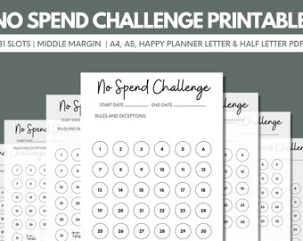 No Spend Challenge, No Spend Tracker, No Spend Month, No Spend Printable No Spending Tracker PDF, Savings Tracker, Savings Printable