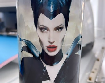 Tumblr con tapa y paja Maleficent skinny tumblr/ custom tumblr/ maleficent custom tumbler/ skinny tumbler