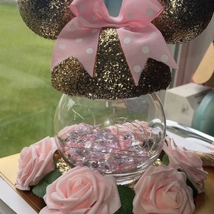 Minnie Mouse centerpieces with lights/ glitter centerpieces/ Minnie Mouse